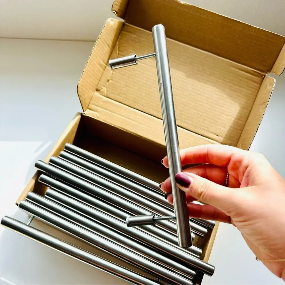 10 Brushed Silver Stainless Steel Cabinet Drawer Pulls Handles T Bar Hardware